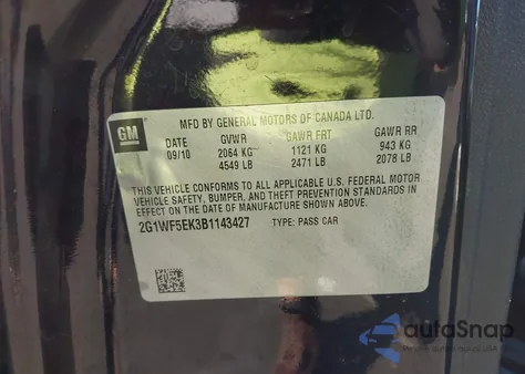 2011 Chevrolet Impala Ls z USA, uszkodzony, nr VIN 2G1WF5EK3B1143427